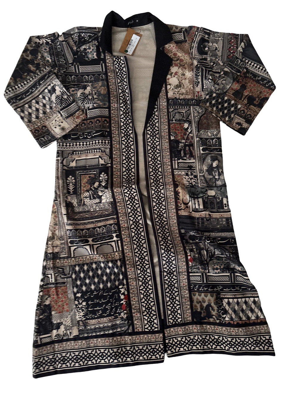 Manto Black, Beige and Brown Printed Open-Front Cardigan